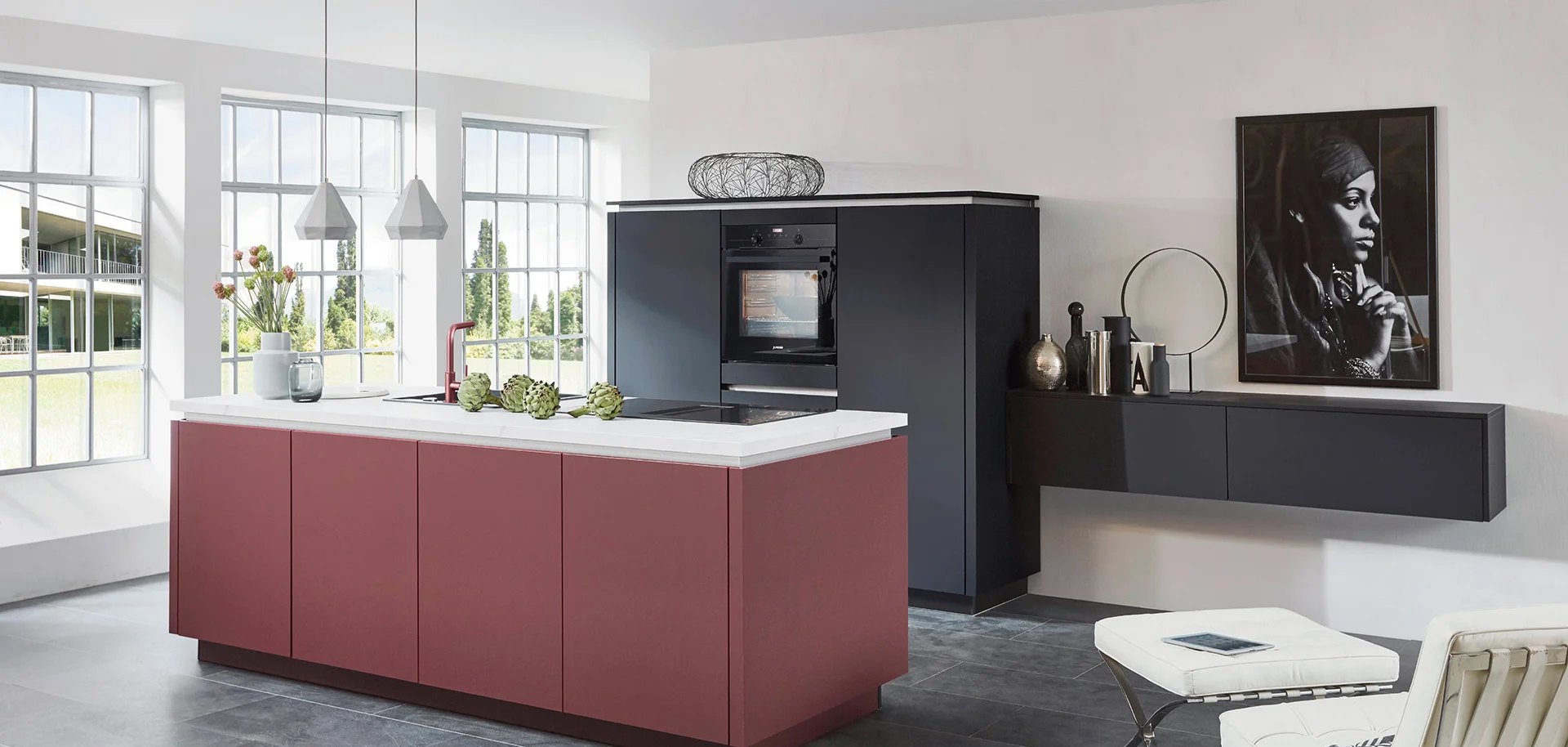Nobilia Moderne Inselküche Easytouch Rostrot
